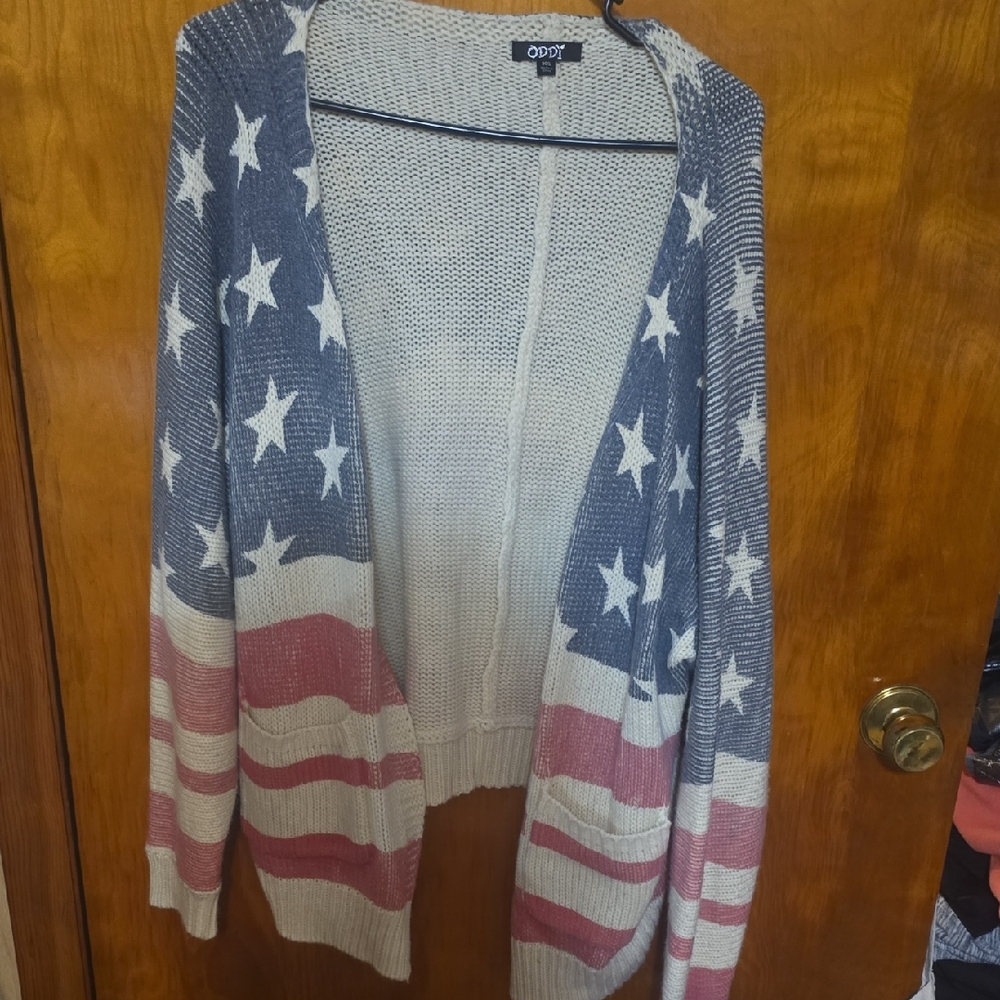 ODDY Women's Star and Stripe Cardigan - Blue and Red